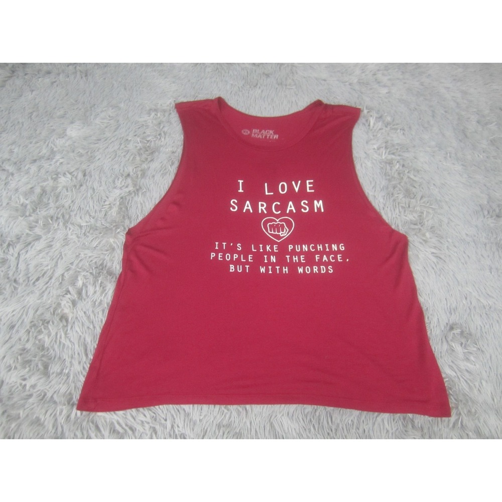Black Matter Tank Top Womens XL Red I Love Sarcasm Graphic Funny Sleeveless